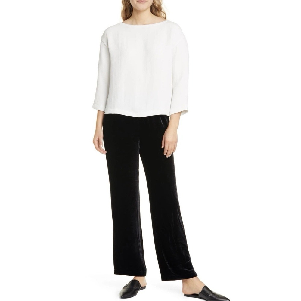 Eileen Fisher Pants Crushed Velvet Silk Blend Wide Leg Ankle Lagenlook Classic M - Picture 10 of 11